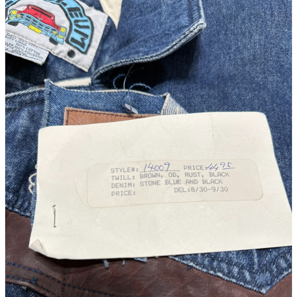 Vintage 70s 80s Quilted Lined Denim Long  Coat Leather Trim Sample Tag Rare - Picture 6 of 15